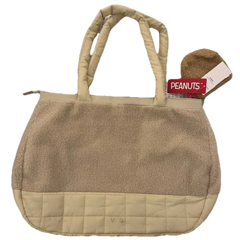 NEW Peanuts Snoopy Fluffy Zip Tote Bag & Coin Purse